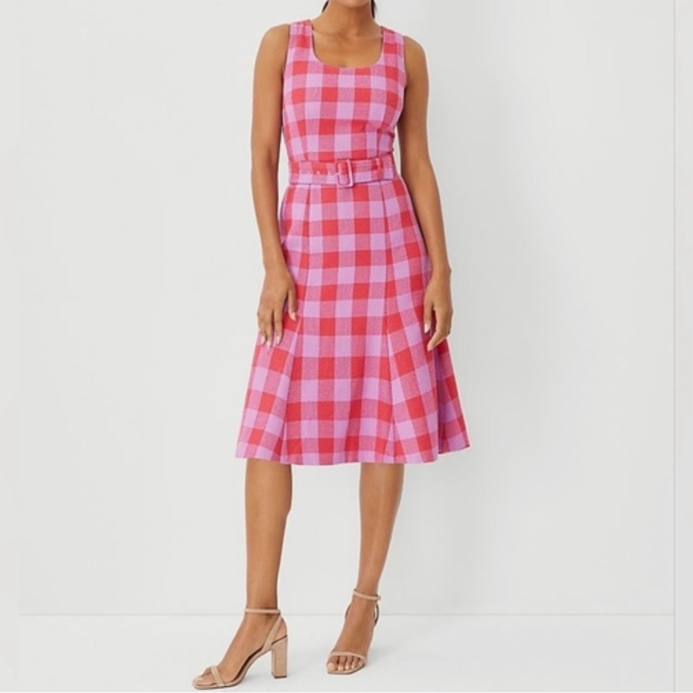 Ann Taylor Barbiecore Red & Lilac Checkered Dress Size 4P NWT